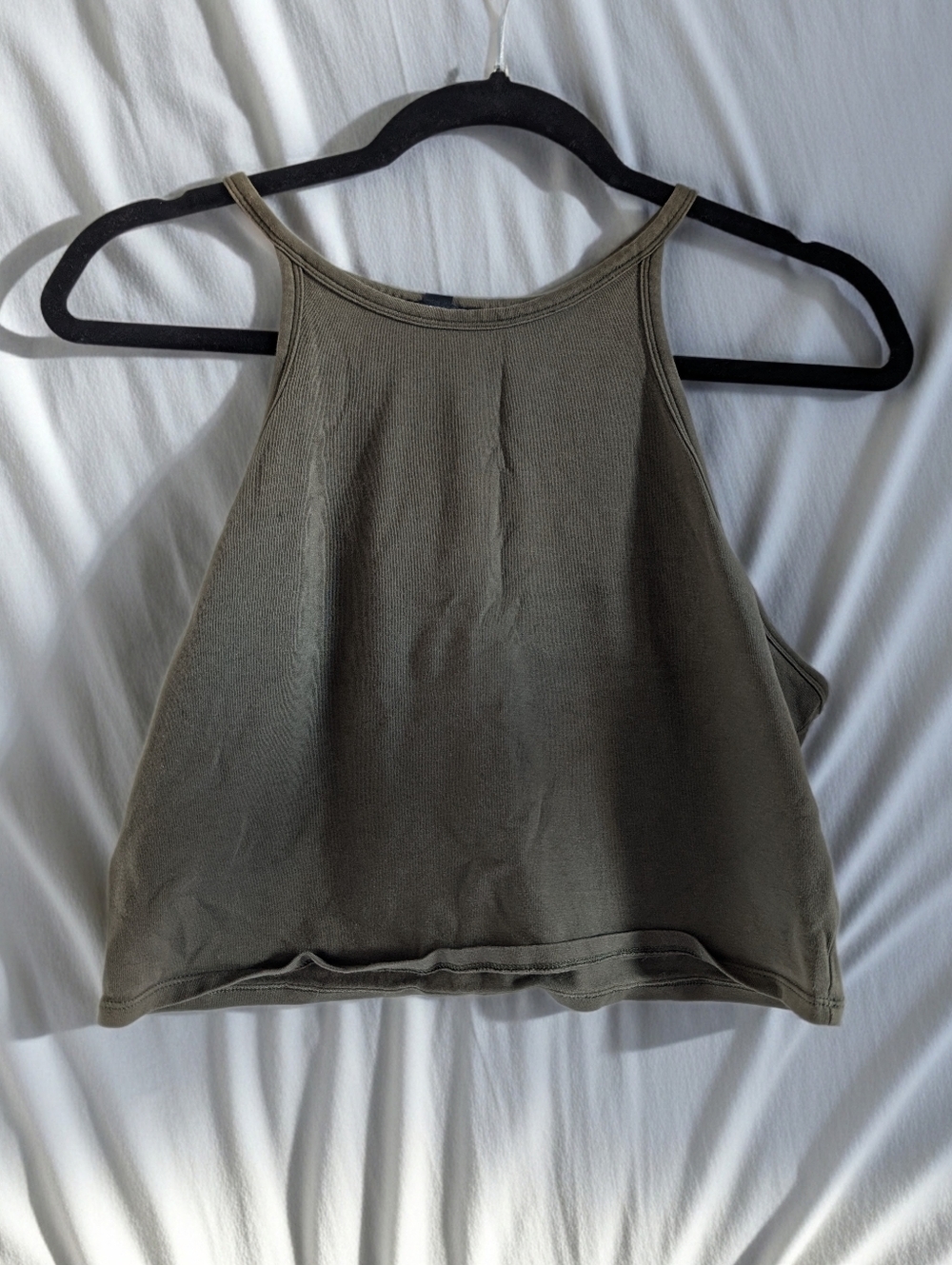 Express Olive Cropped High Neck Tank